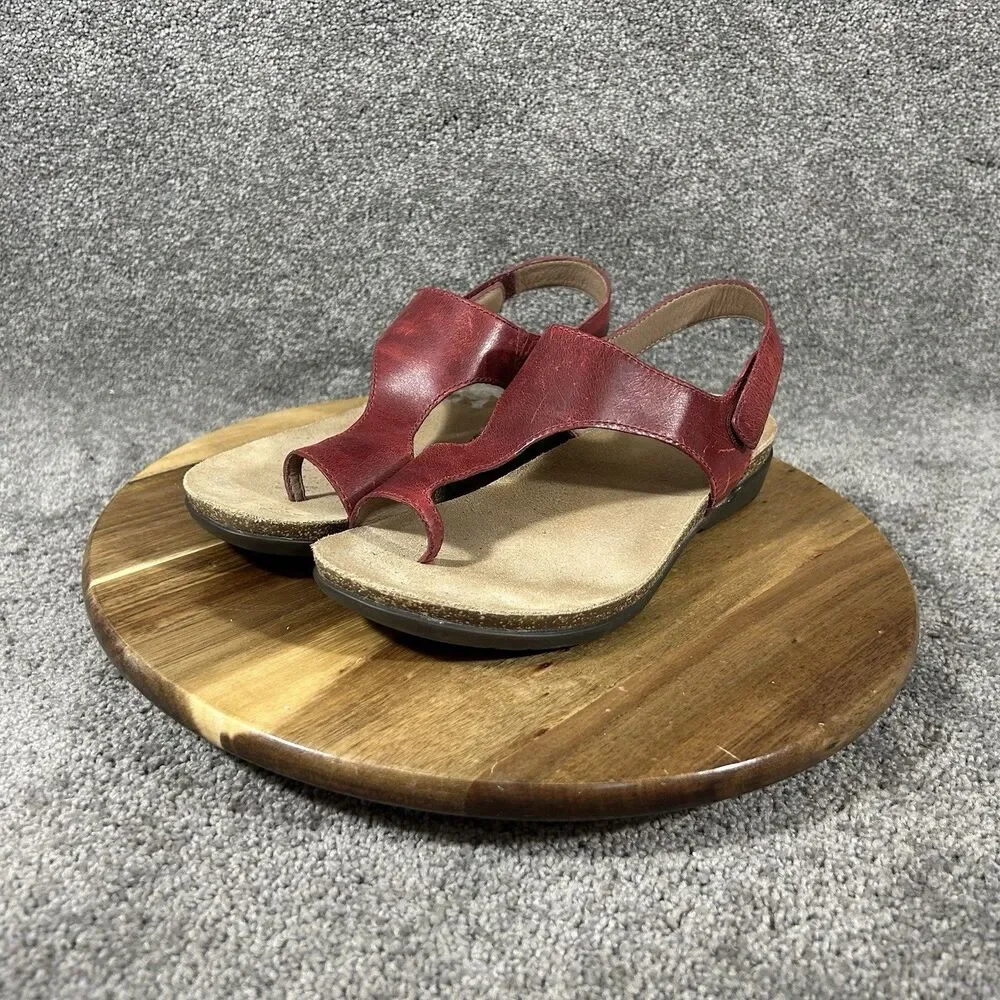 Dansko Reece Women's Size EU 38 Cinnabar Waxy Red Leather Toe-Loop Sandals Used